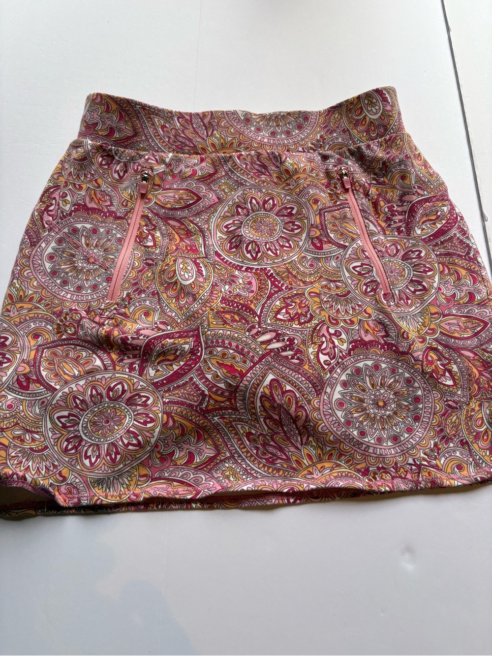 Talbots Pink Paisley Print Skort with Gold and Cream Accents
